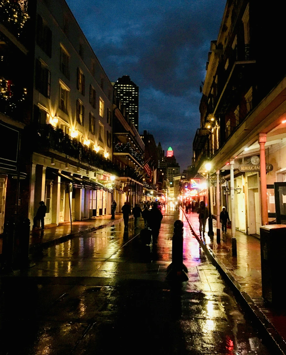 New Orleans' Bourbon Street lit up at night