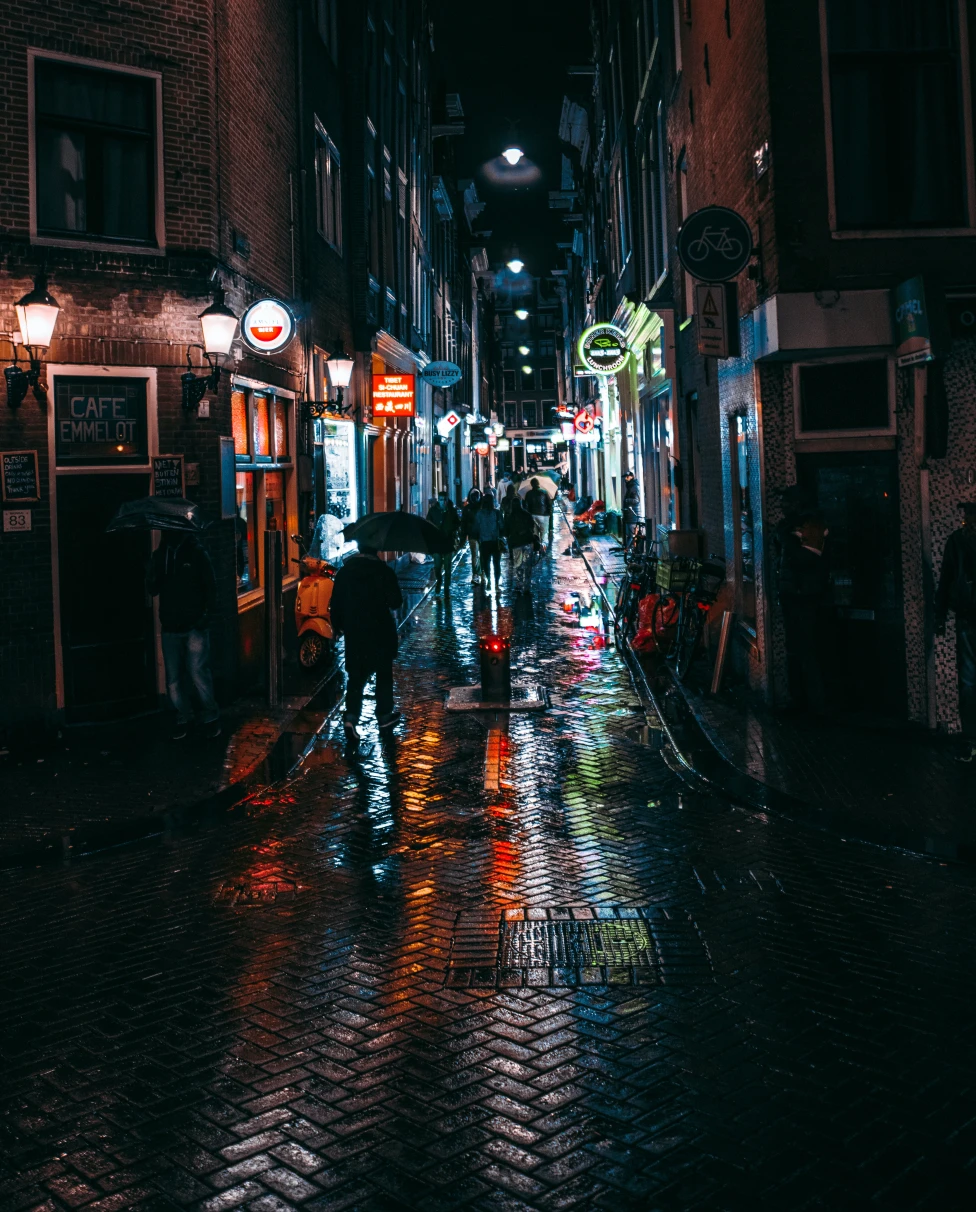 The night streets of Amsterdam.