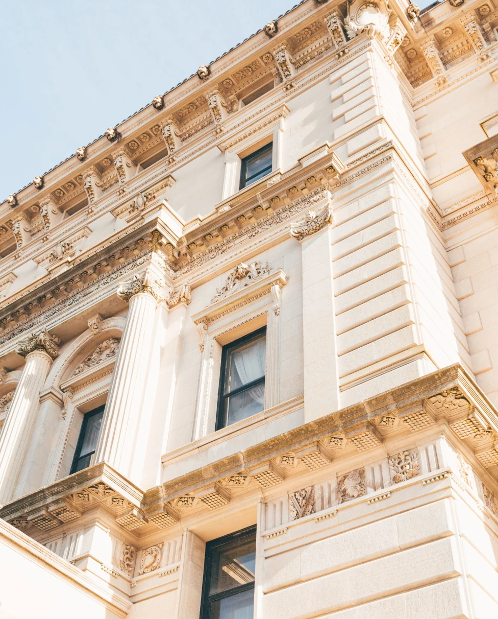 low-angle view of an ornate white building