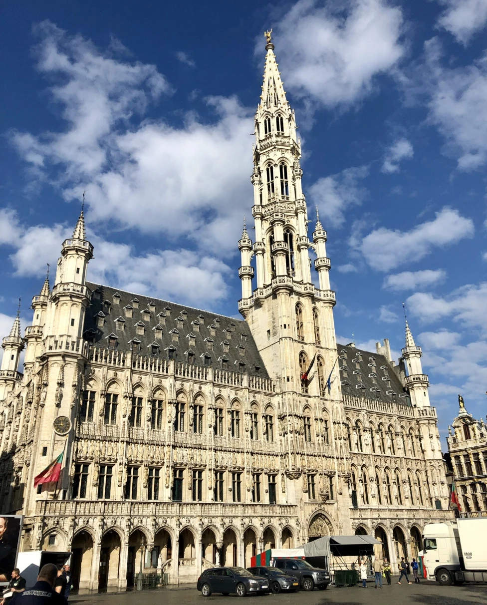 A huge white concrete building in Belgium