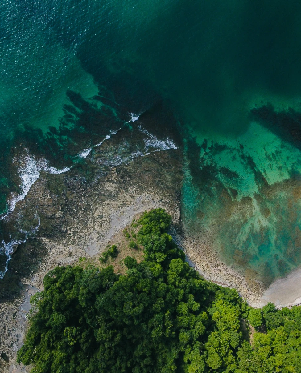 View from above of a beach in Samana, Cost Rica.