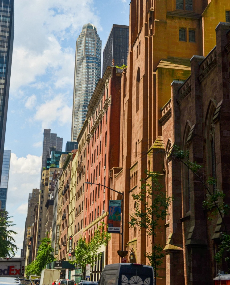 new york city brick buildings in sun