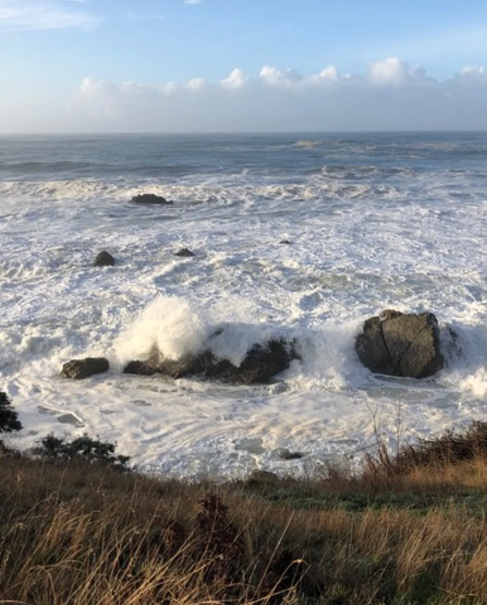 waves crashing on a rocky shore