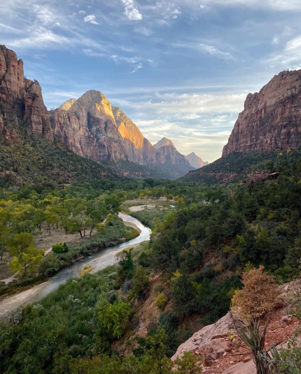 zion national park river through mountain region