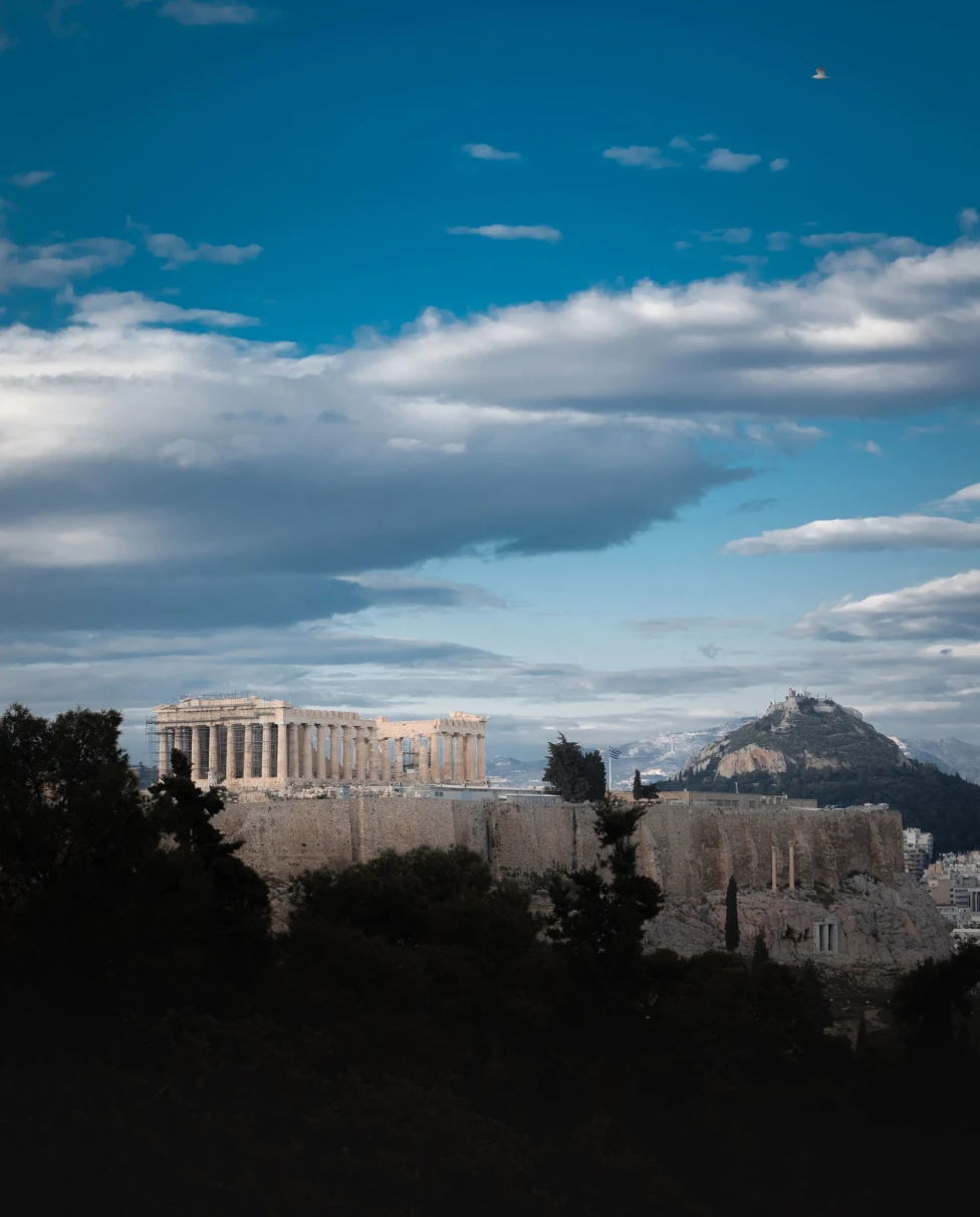 view of ancient building a top a city