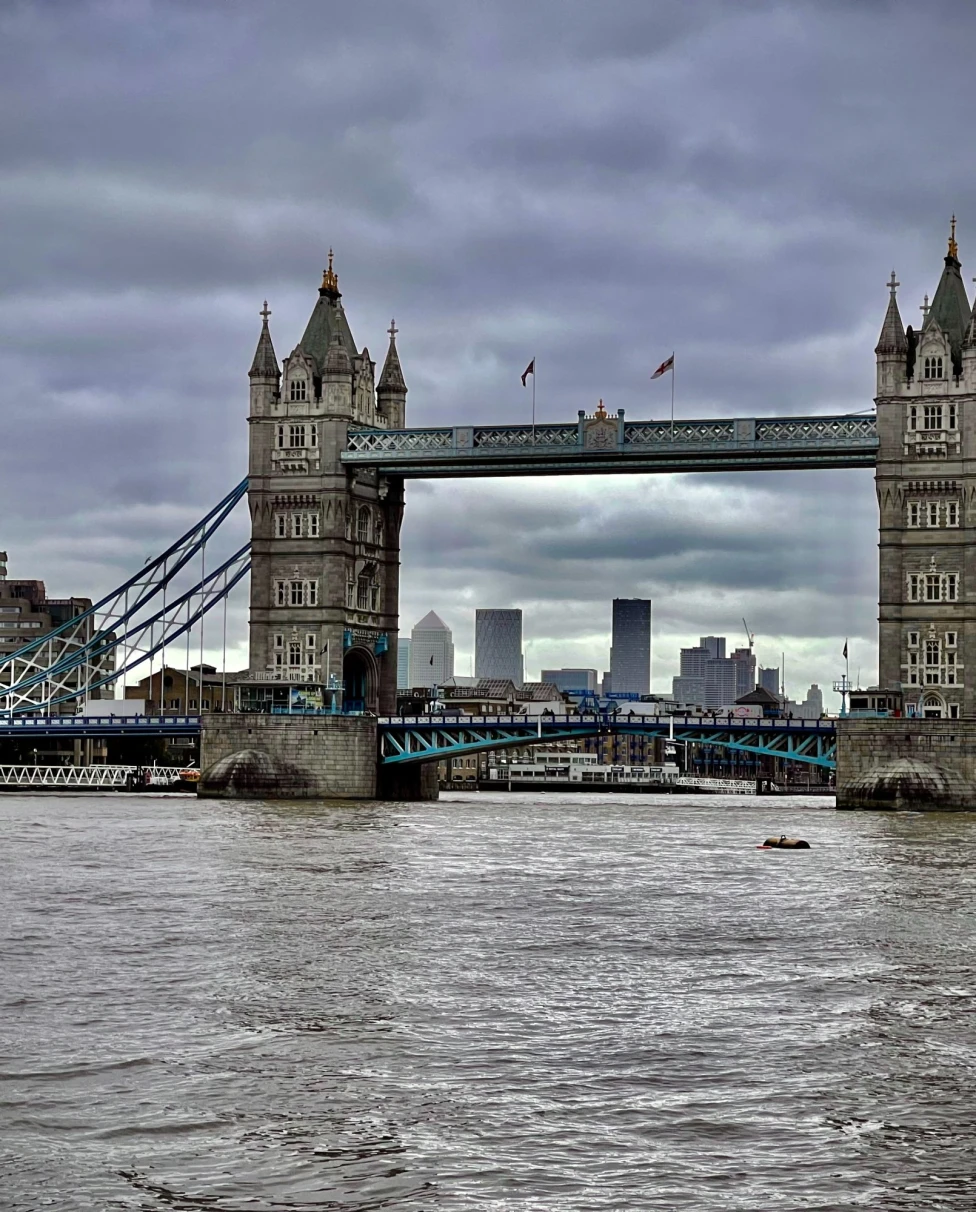 A grey bridge on a cloudy day.