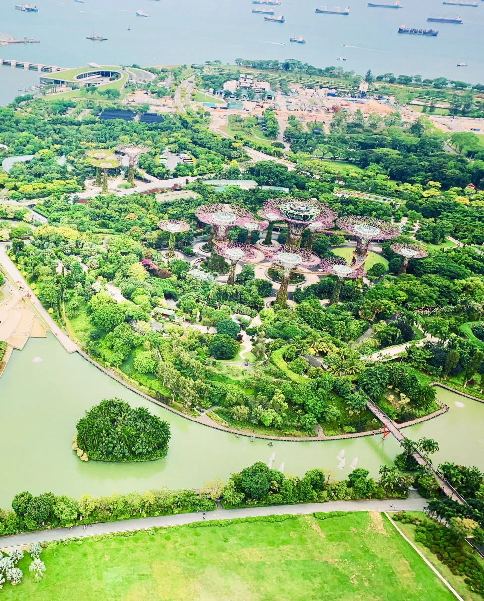 Aerial view of a resort on the water