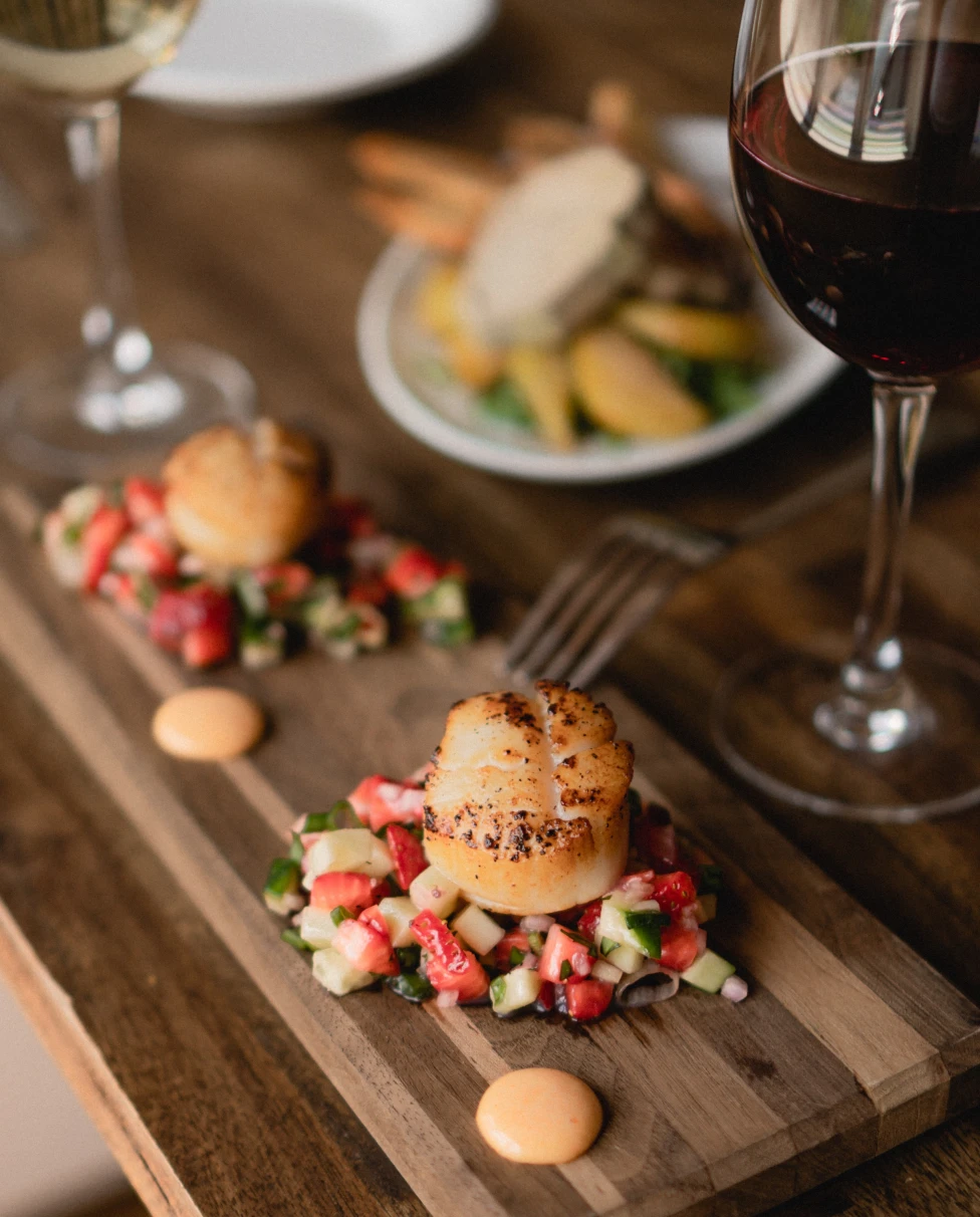 Delicious food paired with wine.