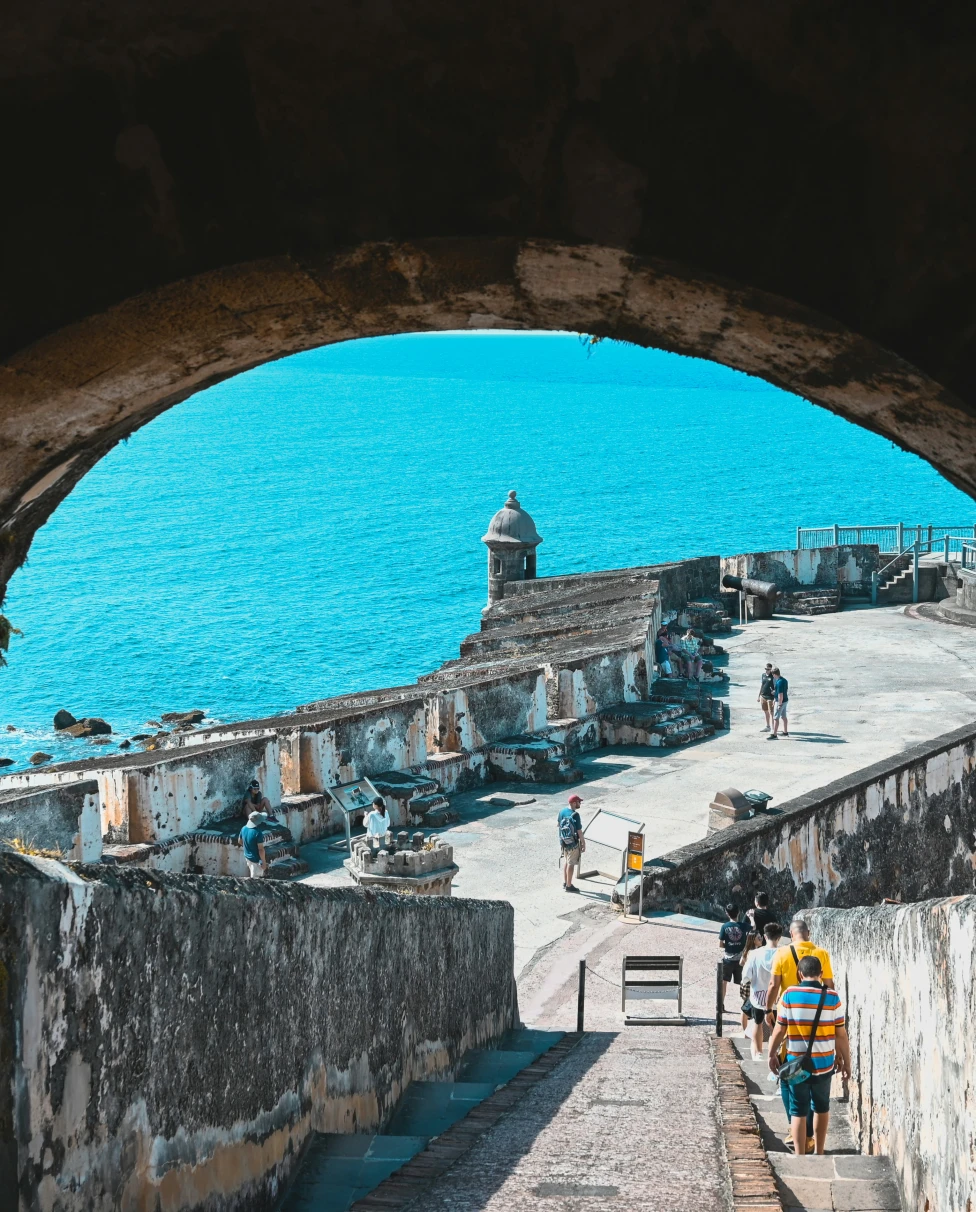 A look into San Juan's Old Town and castle through a tunnel.
