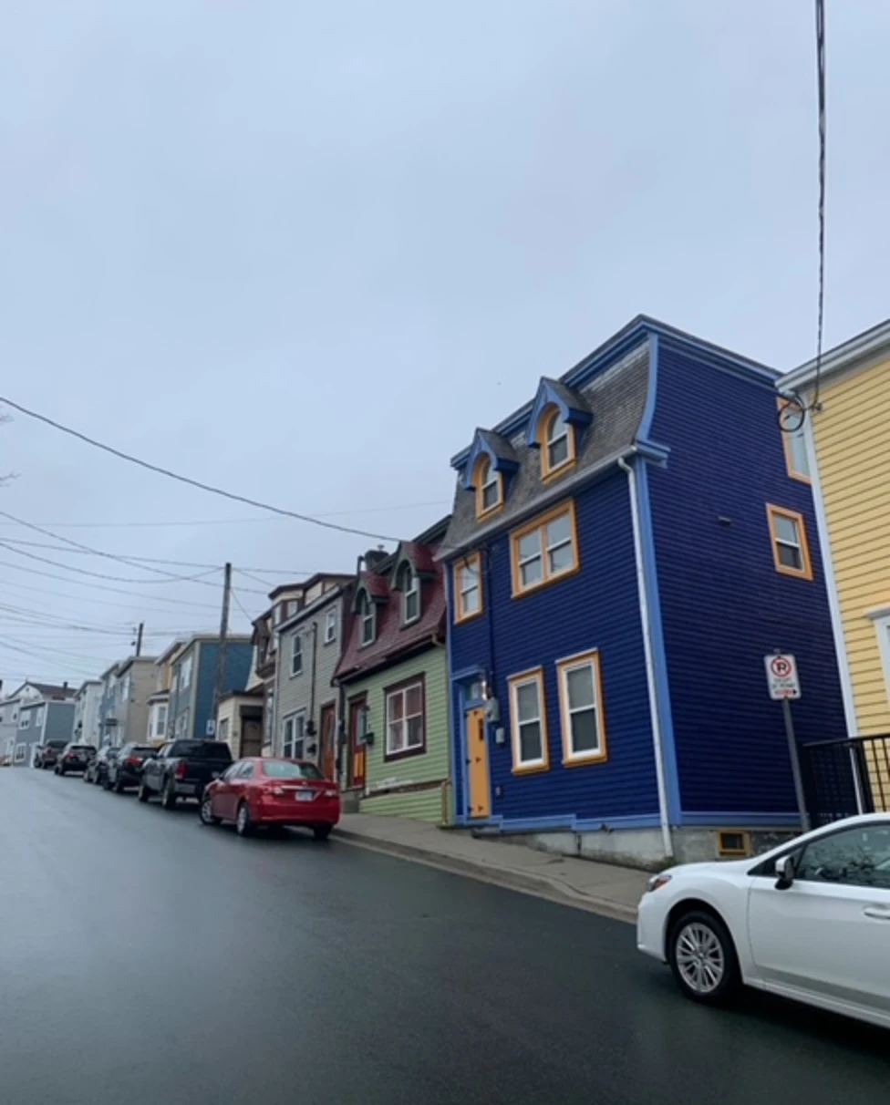 Street view of colorful houses at St. John's Downtown, Newfoundland.
