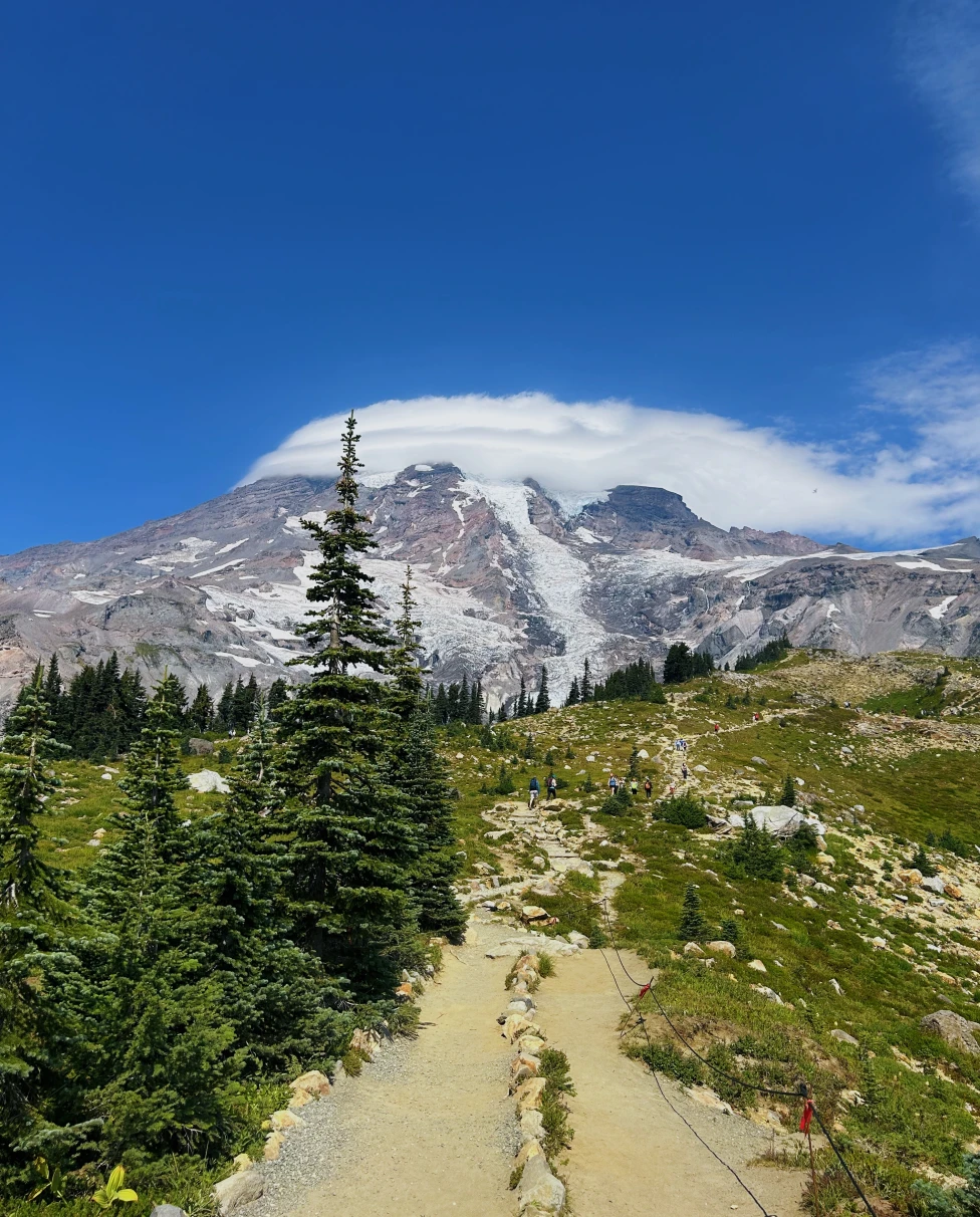 Mount Rainier National Park is the most glaciated peak in the contiguous U.S.A., spawning five major rivers.