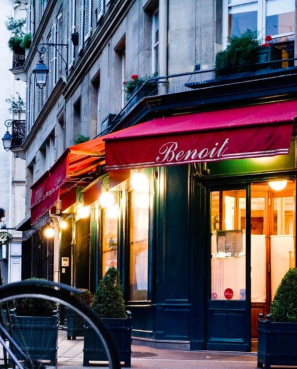 The beautiful outside view at Benoit in Paris.