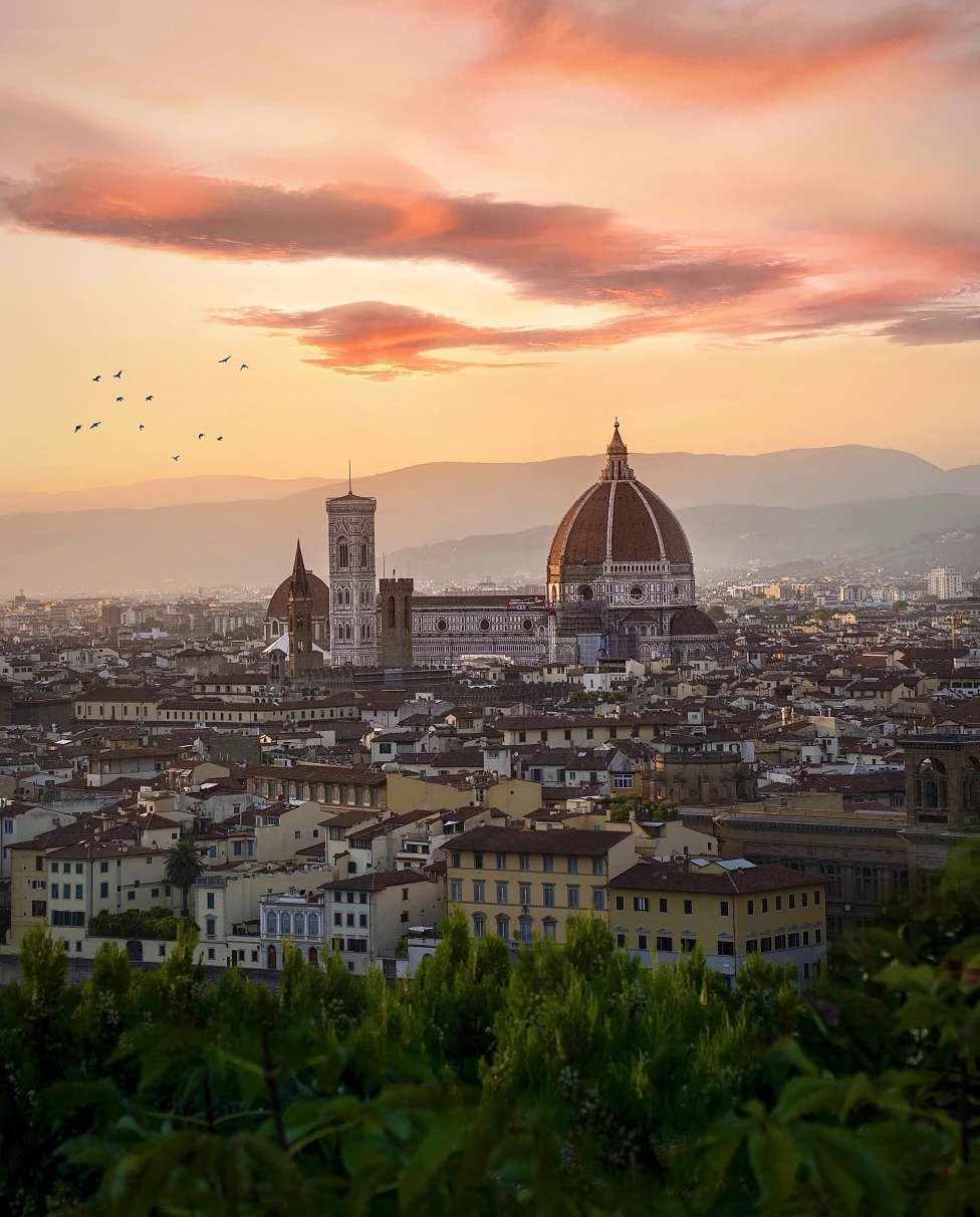 large buildings during sunset