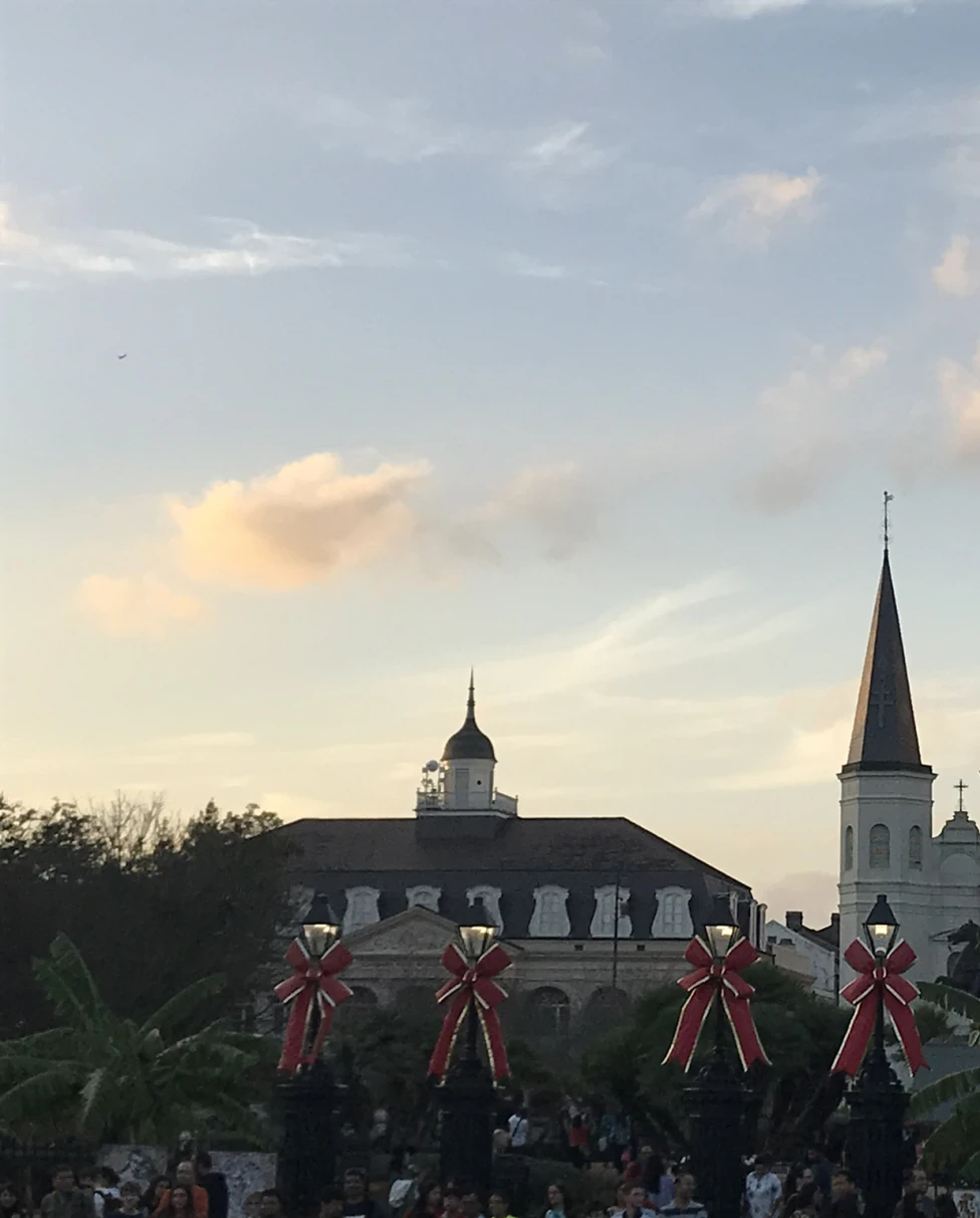 A view of a castle under a cloudy blue sky in New Orleans, Louisiana