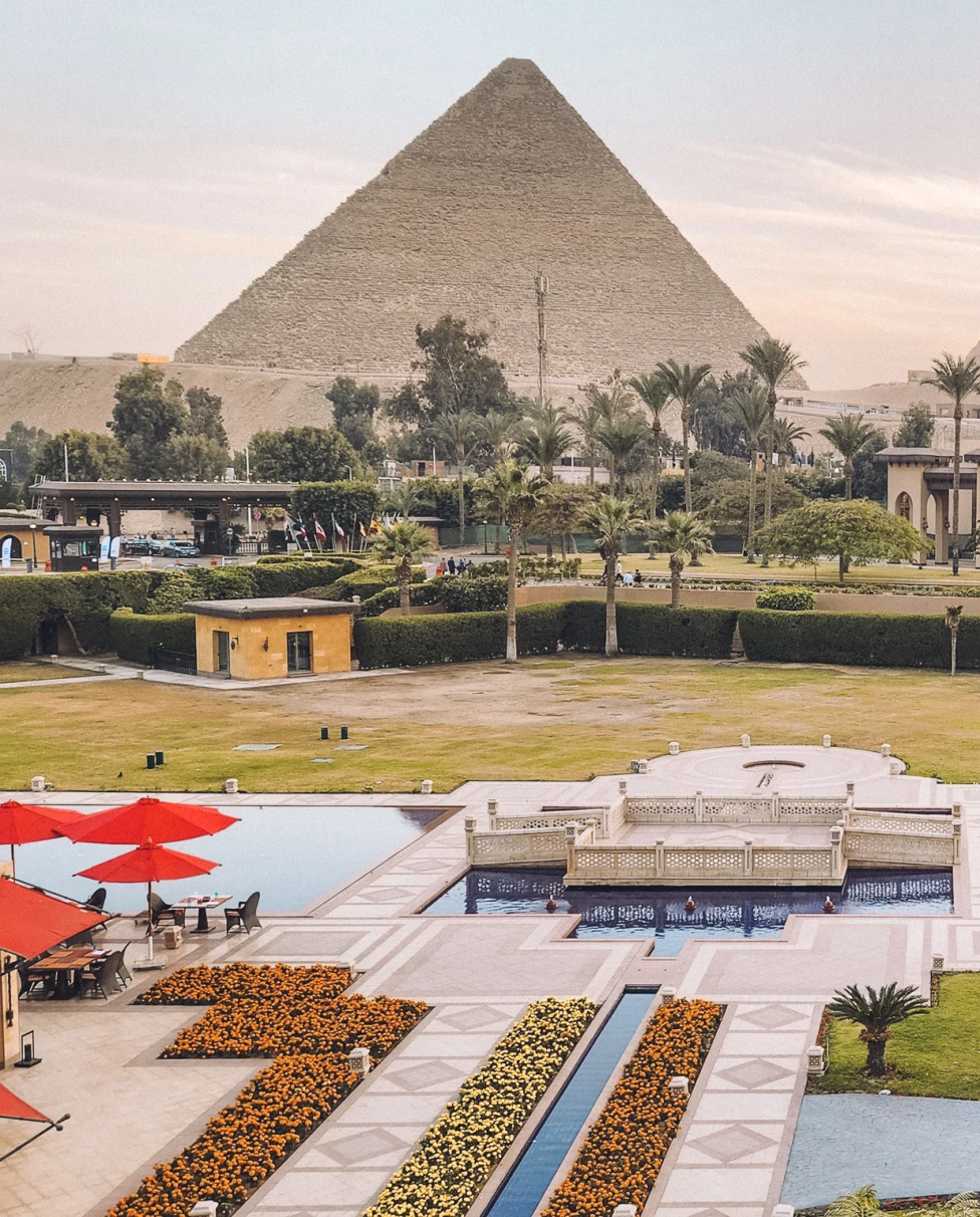 Egypt's Great Pyramids in a sandy desert