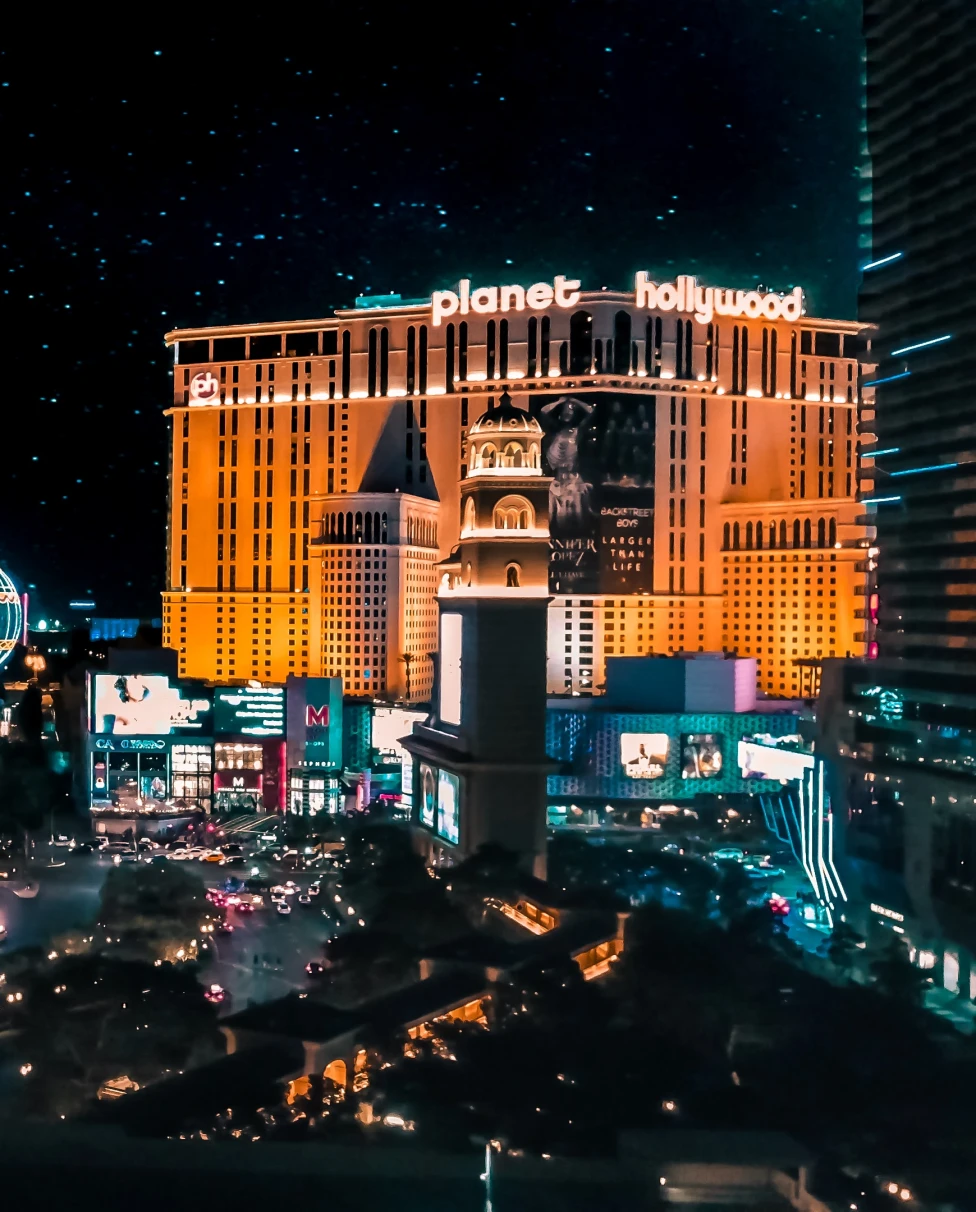 An aerial view of Las Vegas at night