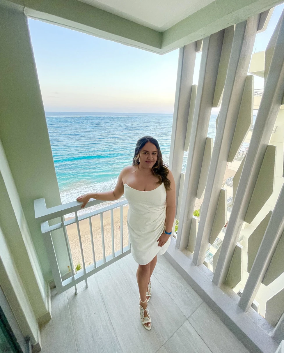 Woman in white dress.