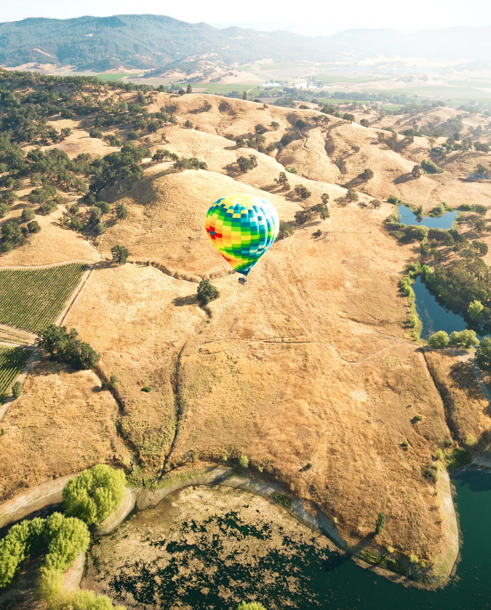 Hot air balloon aerial view.