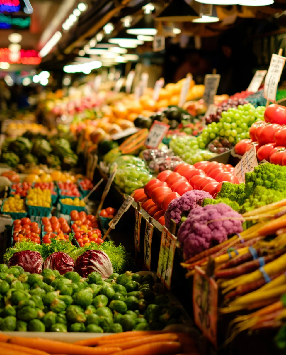 A colorful stall of vegetables.
