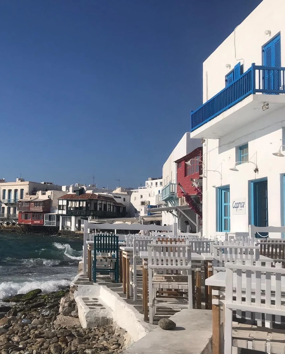 White building in Mykonos on seashore