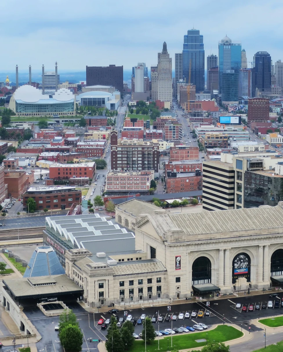 Aerial view of city with buildings,