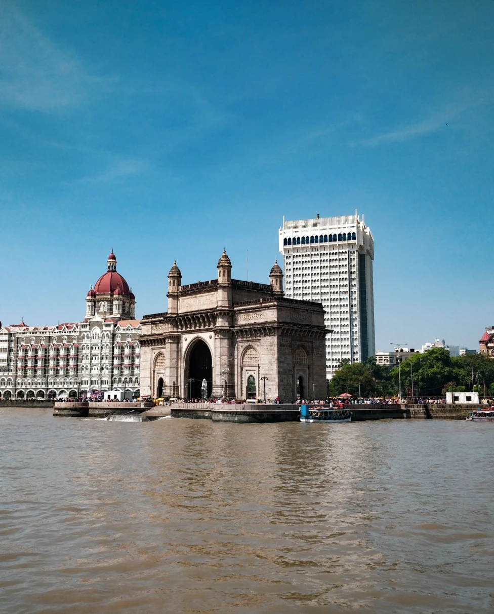 Building across a body of water.