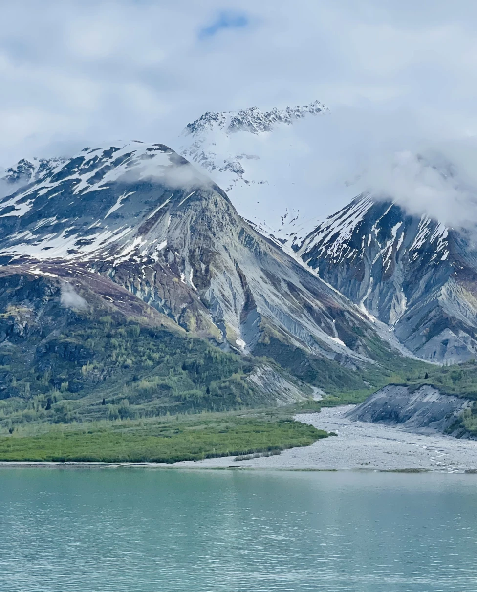 lake and mountains covered with snow