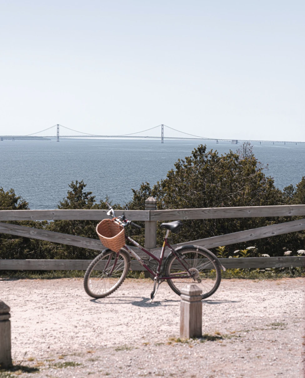 A bicycle in front of a beach