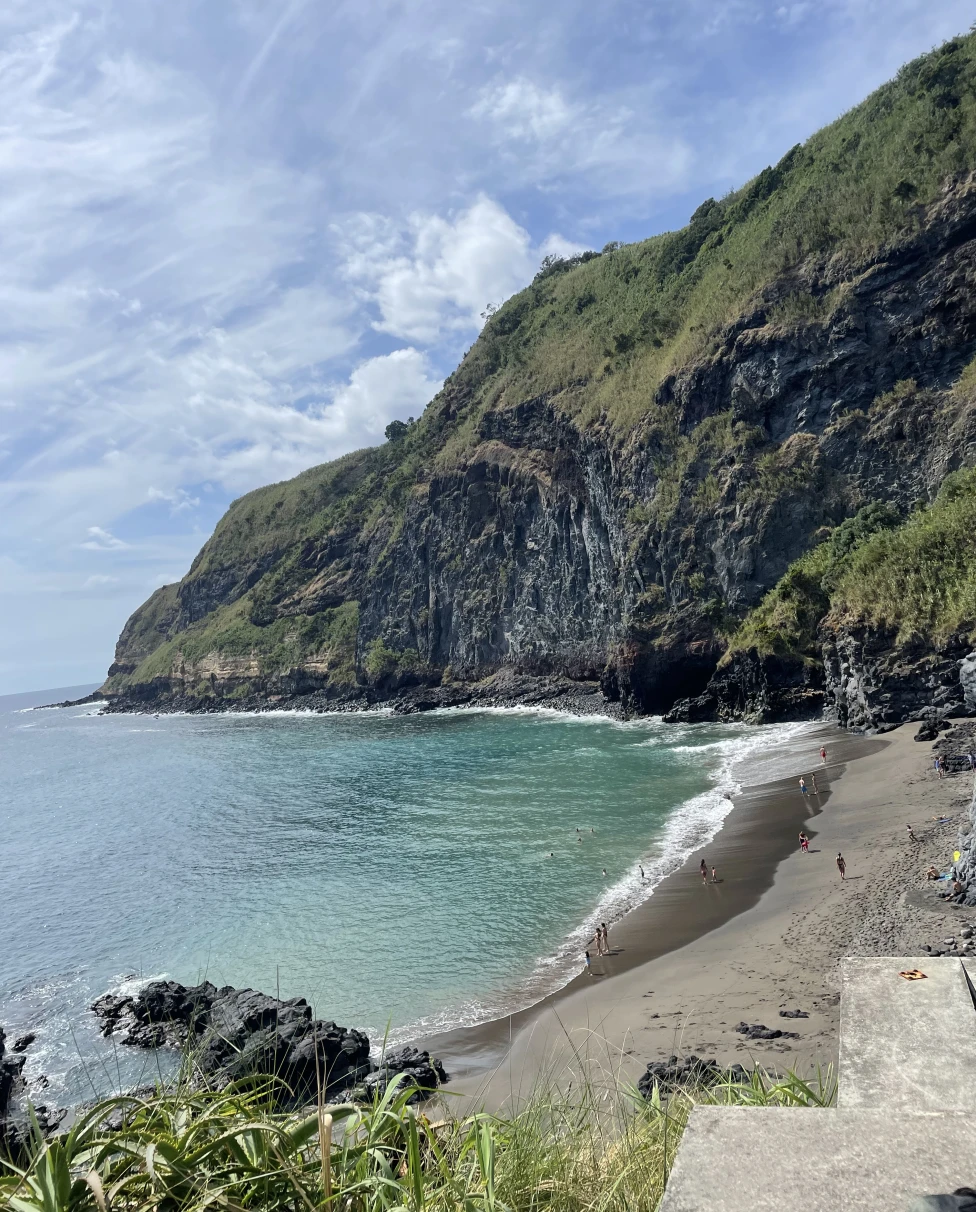 The natural beauty of Praia Baixa d'Areia, a public beach in Sao Miguel.