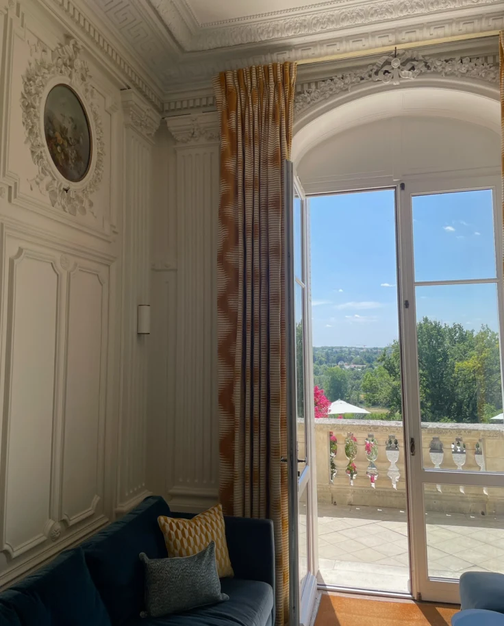 View of a hotel room glass balcony door