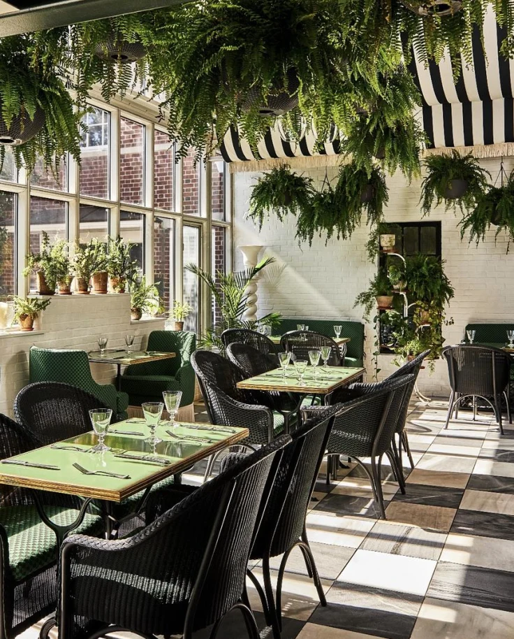 dinner area with green plants around