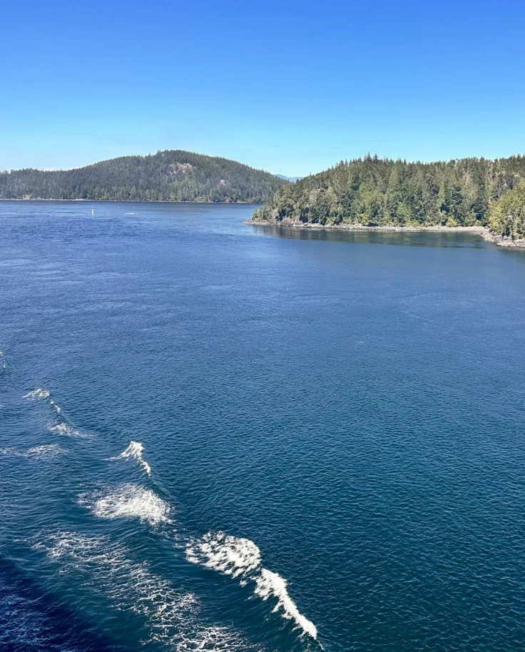 Water and forested shore.