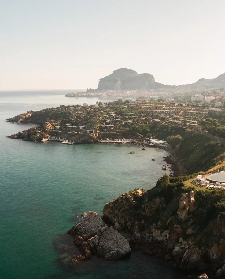 Overhead shot of Club Med property with rock coasts.