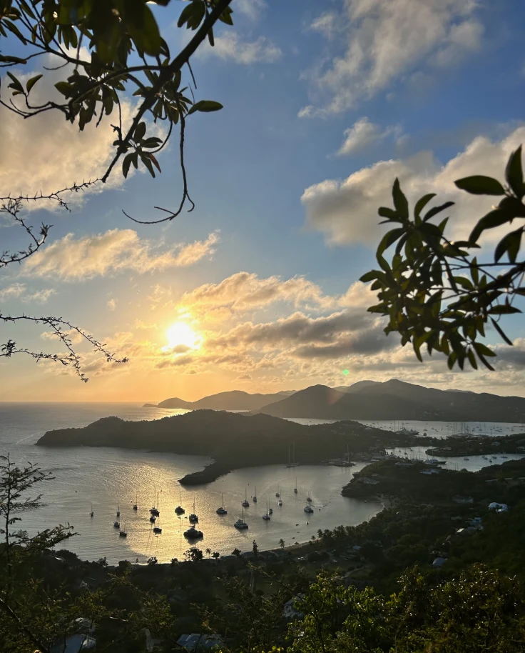 A view of the sea and small islands during the sunset