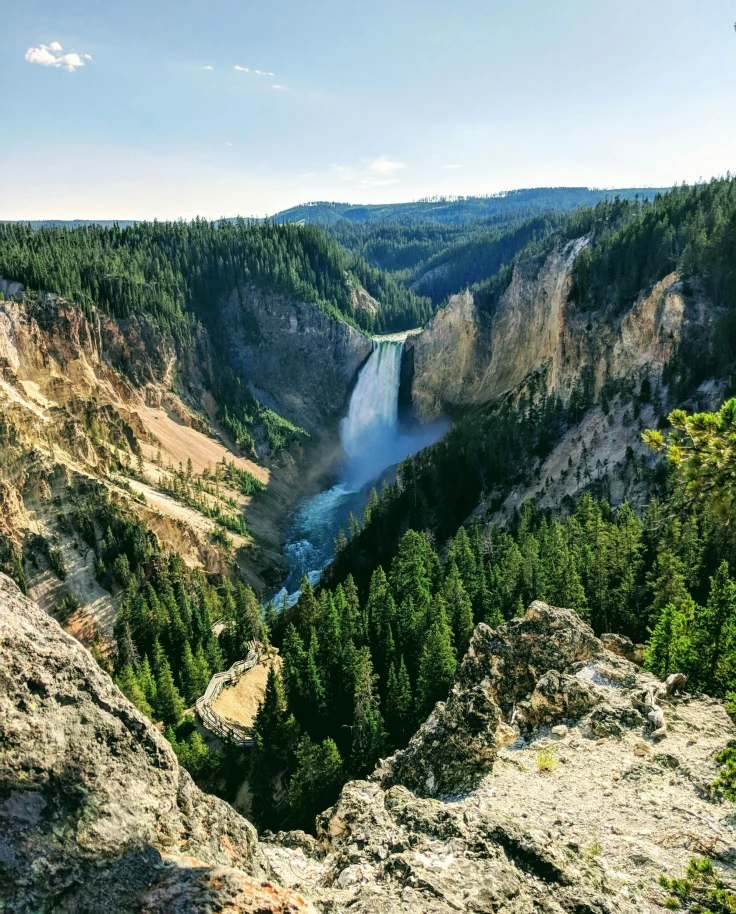 Valley view of waterfall and mountain