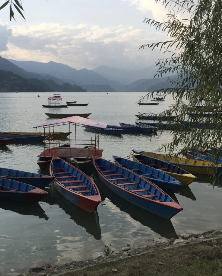 Lake and lakeside boats view