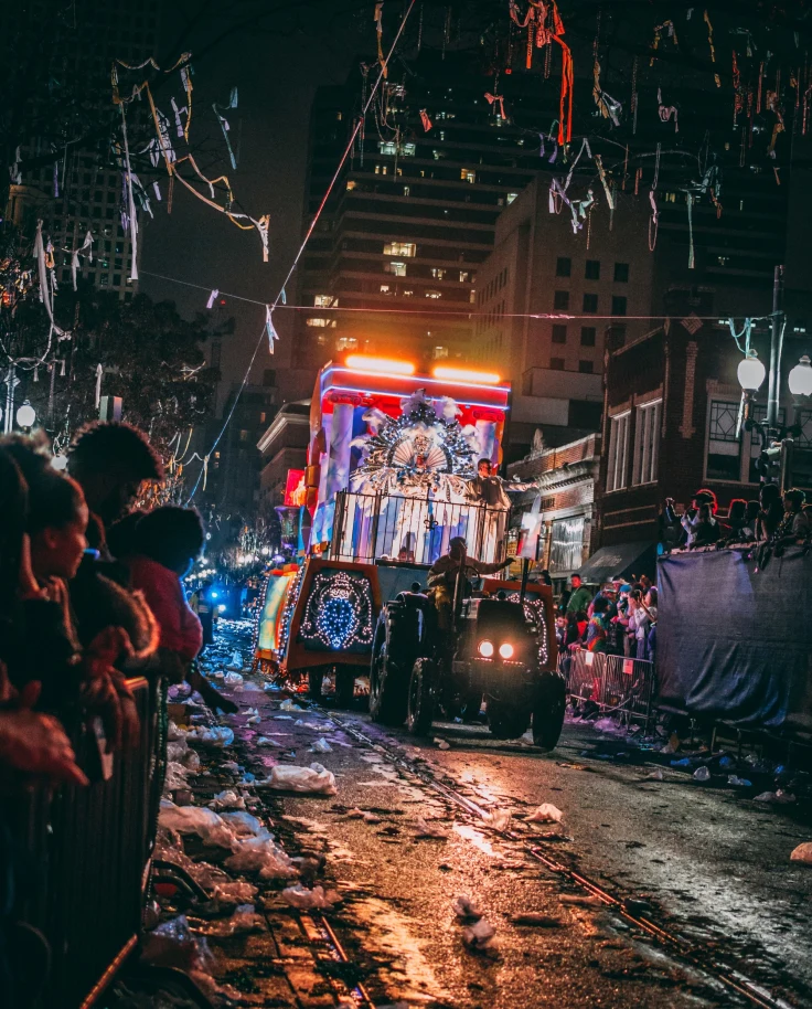 View of Oktoberfest street carnival celebration in New Orleans at night