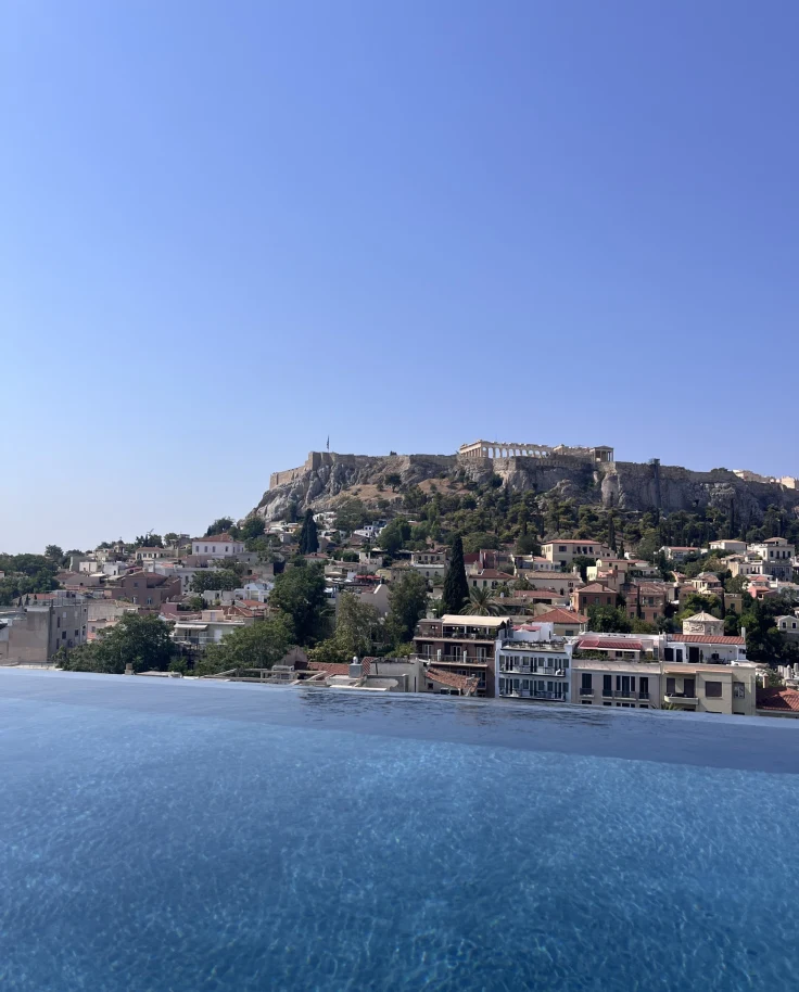 Seaside view of the island on a sunny day.