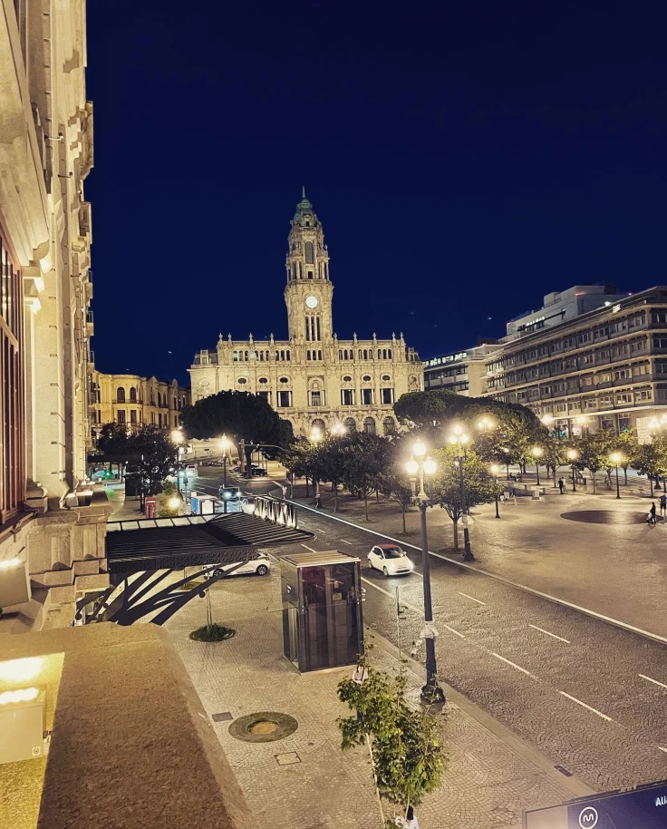 View of a large white building in the city