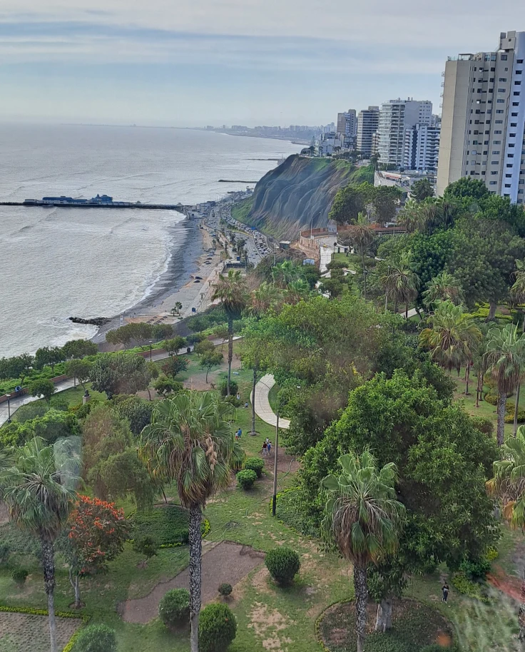 An above view of a city and coastline during a cloudy day