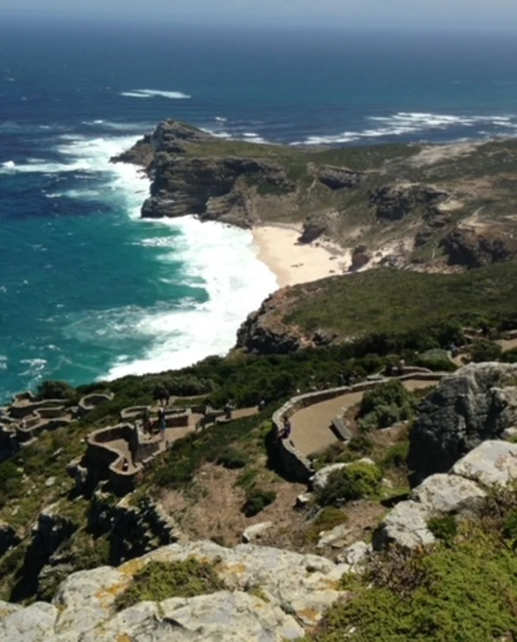 Aerial view of a hilly coastline