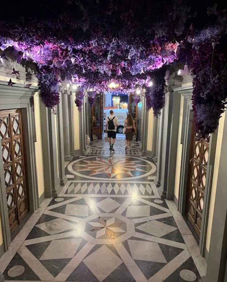 hallway decorated with flowers