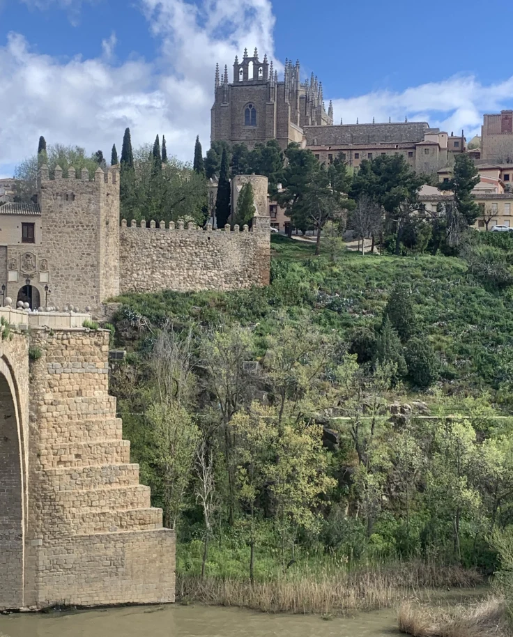 Castle on a cliff overlooking water and trees.