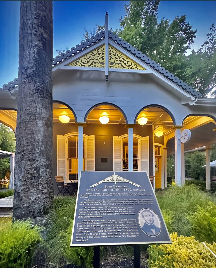 The Brannan sign at the historical cornerstone of Calistoga, Brannan Cottage Inn.