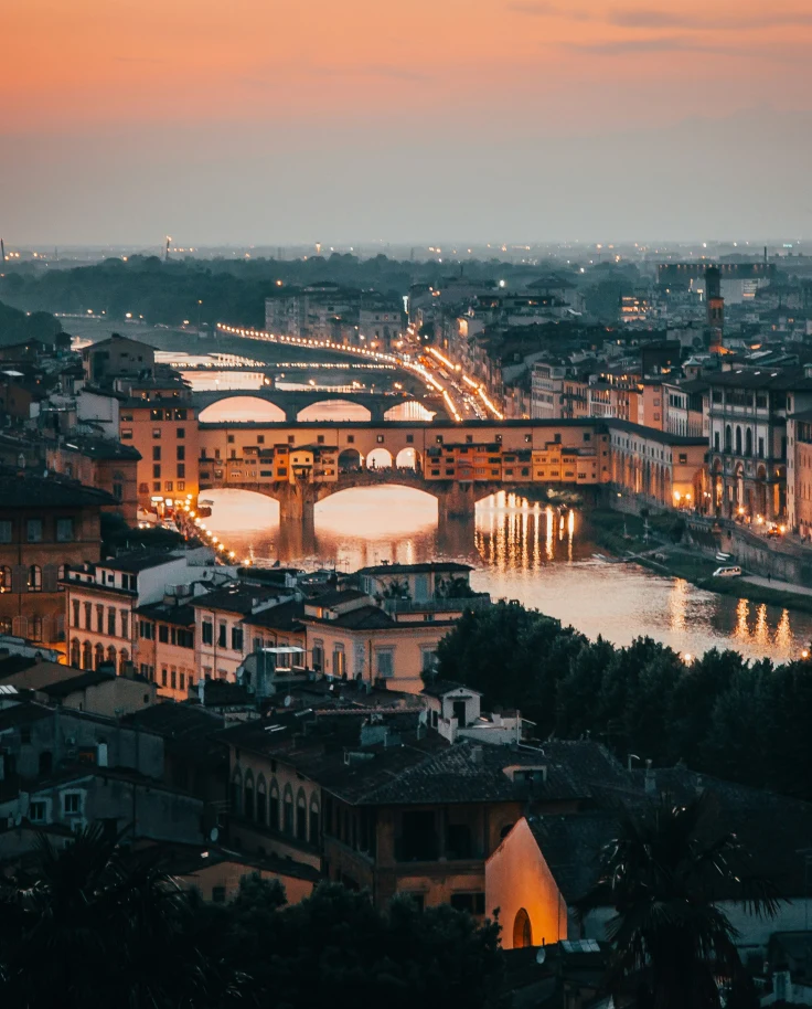 An aerial view of a city during nightime