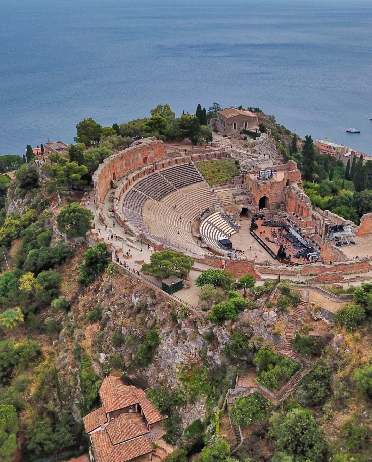 An aerial view of Teatro Antico di Taormina