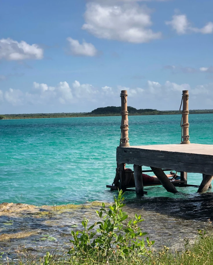 Bacalar lagoon with a dock.