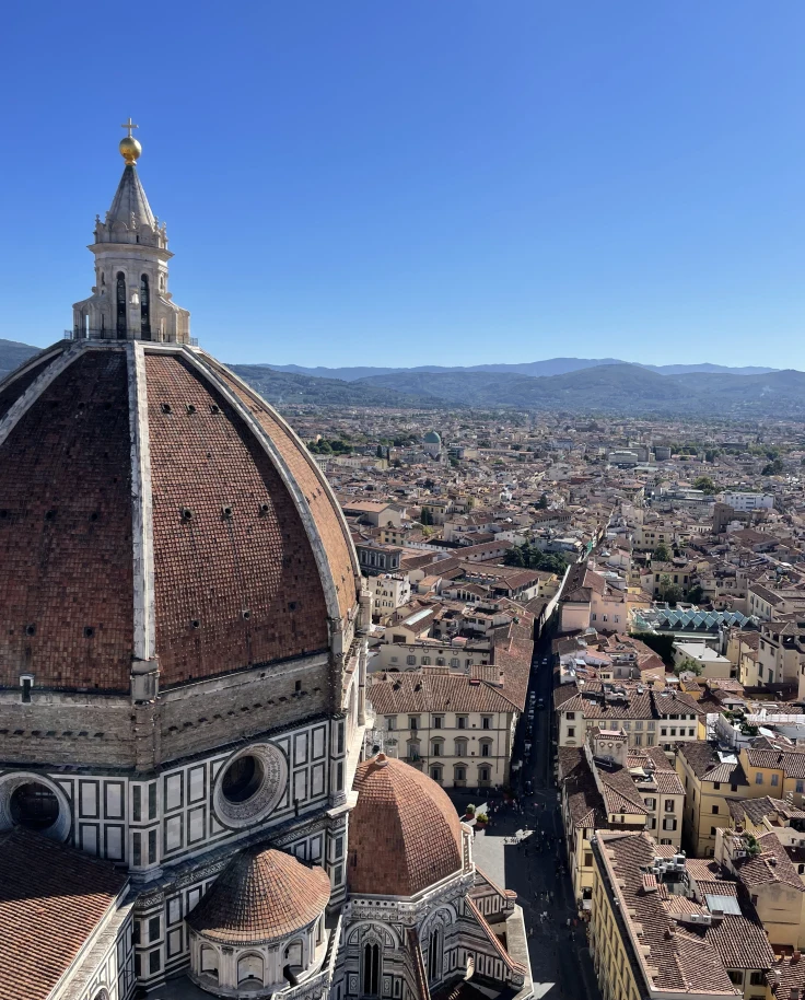 Aerial view of a city from a domed cathedral during the daytime