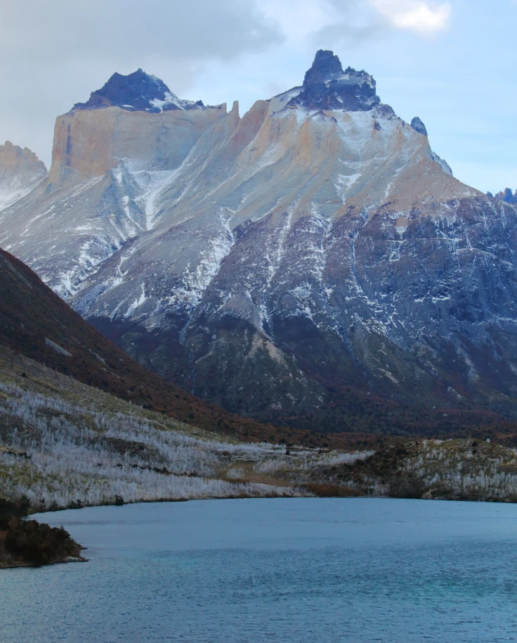 snowy mountains and lake