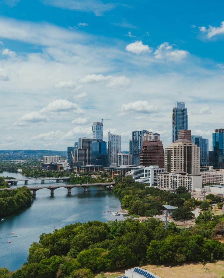 An aerial view of the city at daytime